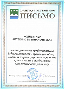 Благодарственное письмо 2