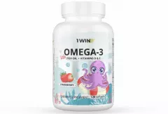 Омега-3 (Omega-3 Kids)+Vitamins D&E для детей от 3-х лет вкус клубника 1WIN капсулы N120 БАД