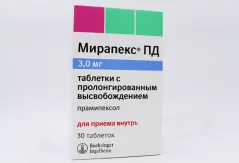 Мирапекс ПД 3 мг таблетки с пролонгированным высвобождением N30