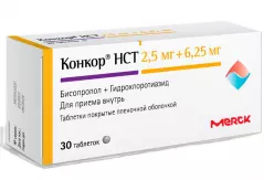 Конкор НСТ 2,5 мг+6,25 мг таблетки покрытые плёночной оболочкой N30